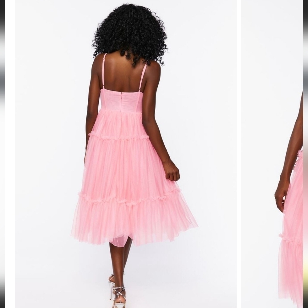 Pink Tulle Ruffled Bustier Midi Dress - Picture 6 of 12